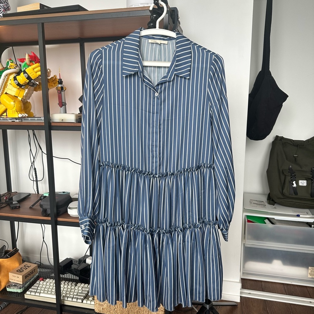Maje Satin Striped Blue Dress